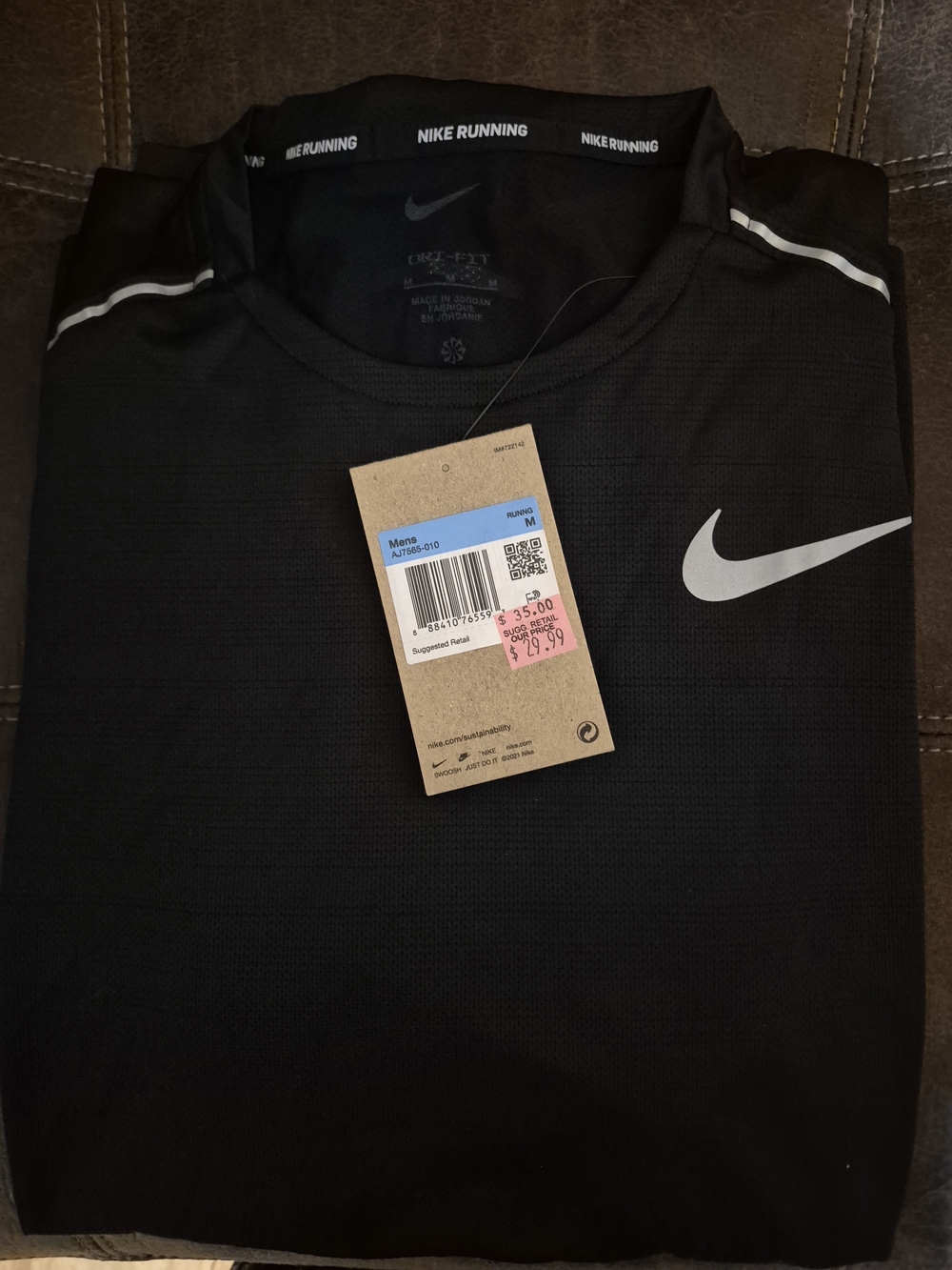 Nike Men’s Black Athletic Running Tee with White Swoosh